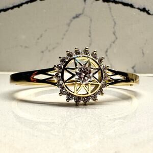 Xuping Gold Tone CZ Starburst Hinged Bangle Bracelet